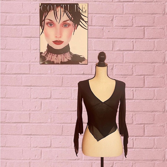 Sheer Qtr. Sleeve Ruffle Blouse ♡ - Picture 4 of 4